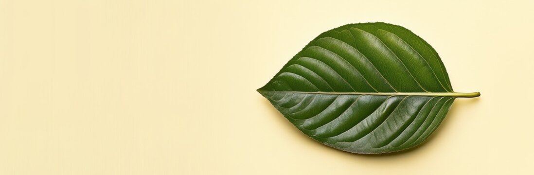 Isolated on a solid yellow background, green and yellow leaves on a copy space texture. Illustrations.
