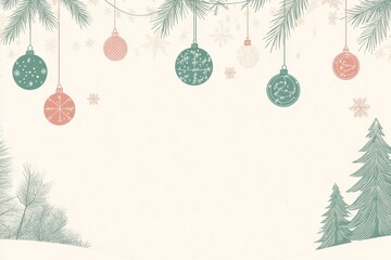 An ornamented tree branch and festive snow are on this festive Christmas background in a comic style