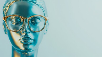 Poster - Sculpture of a person wearing glasses, suitable for illustration or design related to education, learning, or intellectual pursuits.