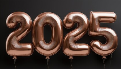 The image features large, shiny rose gold balloons displaying the numbers 