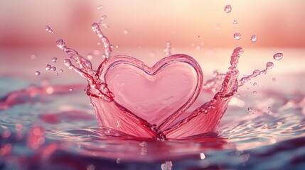 Poster - A pink heart-shaped object splashes into water, creating a romantic and playful scene.