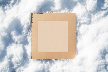 Canvas Print - View of white snow from atop with copy space for text from craft paper in the middle. Blank, background for greeting card, banner for Christmas and new year 2020.