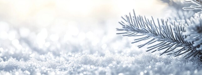 Poster - Beautiful white christmas blurry background. Natural landscape with frost-covered branches during a snowfall.
