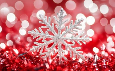Poster - Merry Christmas card with white snowflakes on a red background. Modern Christmas holiday card.