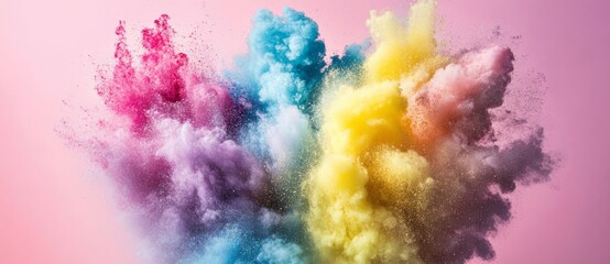 Poster - With blue, yellow, pink, and beige colors, you can create a modern and cheerful pastel background for your creative projects.