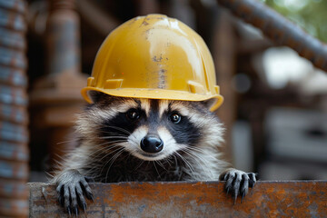 Wall Mural - image of raccoon animal cartoon character working generated with ai concept