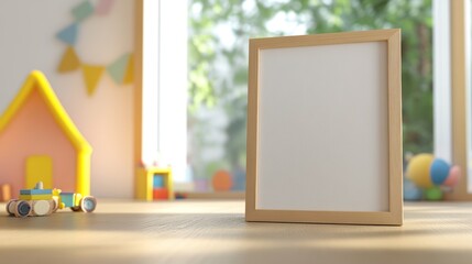 Poster - A blank frame in a playful room with toys, inviting creativity and personalization.