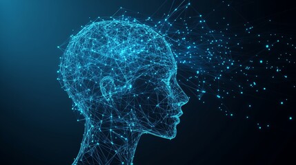 Poster - The transformation of identity into digital abstraction is illustrated by the dissolution of a human face within a cloud of data particles