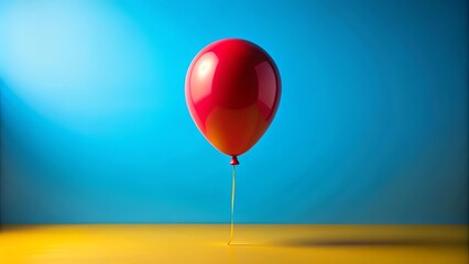 Sticker - A single red balloon floats against a blue background, tethered to a yellow surface by a thin string. It appears to be floating on a yellow surface, a single splash of color in a vast blue expanse.