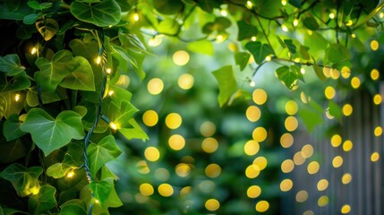 Wall Mural - Lush Greenery with Twinkling Lights in Background