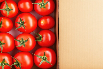 A box of tomatoes with a brown background