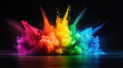 Poster - A vibrant explosion of colored powder against a dark background, creating a dynamic visual effect.