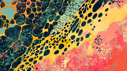 Poster - Abstract colorful painting with flowing shapes and vibrant hues, creating a dynamic and eye-catching visual effect on a textured background.