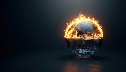 Abstract globe engulfed in flames, symbolizing global warming and environmental issues.