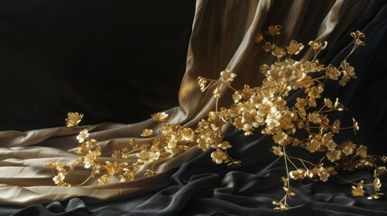 Sticker - Golden Floral Arrangement on Silk Fabric