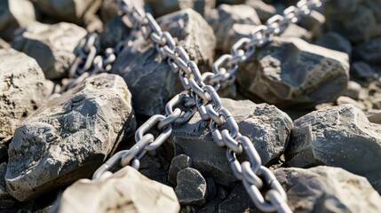 Canvas Print - Chains Resting on Rough Rocks Under Natural Light