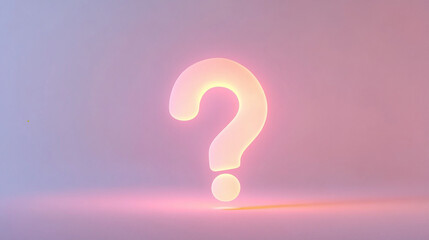 question mark 3d rendering illustration, yellow shape on pink background glowing lighting colors, UI ux graphic style questioning icon, questions faq background panorama frame presentation,