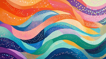 Poster - Vibrant abstract waves in a spectrum of colors, creating a dynamic and lively visual flow. Ideal for artistic backgrounds and creative projects.