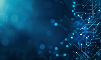 Wall Mural - Abstract blue background with glowing circuit patterns and bokeh lights, ideal for technology and digital themes.