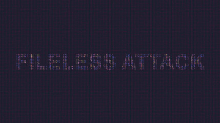 Cybersecurity concept fileless attack on foreground screen, ASCII style in a code development editor. Vulnerability and attack on colored code editor. Text in English, English text