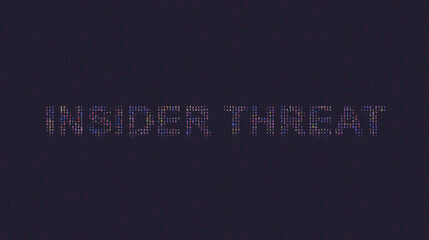 Cybersecurity concept insider threat on foreground screen, ASCII style in a code development editor. Vulnerability and attack on colored code editor. Text in English, English text