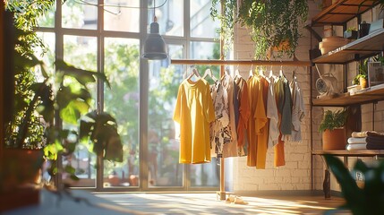 Atelier is decorated with fashionable tailored blazers hanging on a hanger