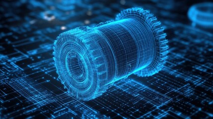 A highly detailed wireframe model of a mechanical gear or engine part