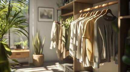 Clean laundry hanging on drying rack indoors.