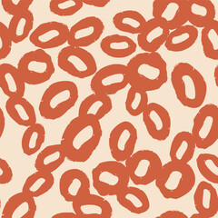 Square beige, orange seamless pattern, background, wallpaper with different doodle shapes, circles, curves, lines. Abstract modern trendy style. Hand drawn contemporary vector illustration