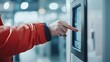 © tuiphotoengineer - A close up view of a person utilizing a touch screen panel to accept a delivery package at a self service post office counter