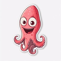 Happy Cartoon Squid with Big Grin Standing Alone