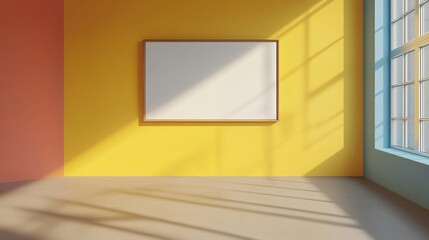 Poster - Brightly colored interior space with a large blank canvas and natural light streaming through windows in the morning