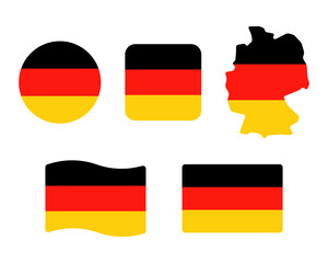 german flag symbols set. black, red and yellow colors. round, square, waving rectangle and german ma