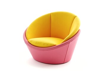 Poster - Pink and yellow round armchair design isolated on white background, furniture home decoration concept	