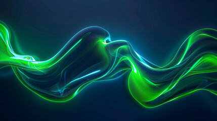 Wall Mural - Abstract green neon light waves on a dark background, symbolizing energy flow and modern digital aesthetics.