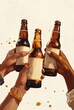 © Georgii - Celebratory illustration of three diverse hands raising beer bottles in a toast