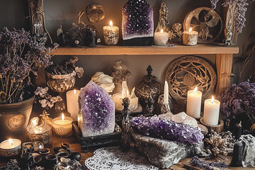 Wall Mural - esoterics, tarot cards and magic crystals and stones. astrology. predictions makes predictions of fa