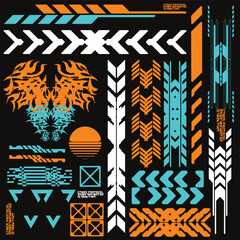 Wall Mural - cyberpunk y2k 2000s gaming futuristic icon pattern set collection template hud for branding fashion 