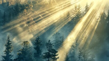 Poster - A forest with trees and fog.