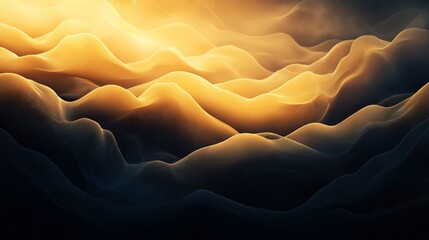 Poster - Abstract image depicting smooth flowing waves in warm golden and dark tones with a textured pattern.