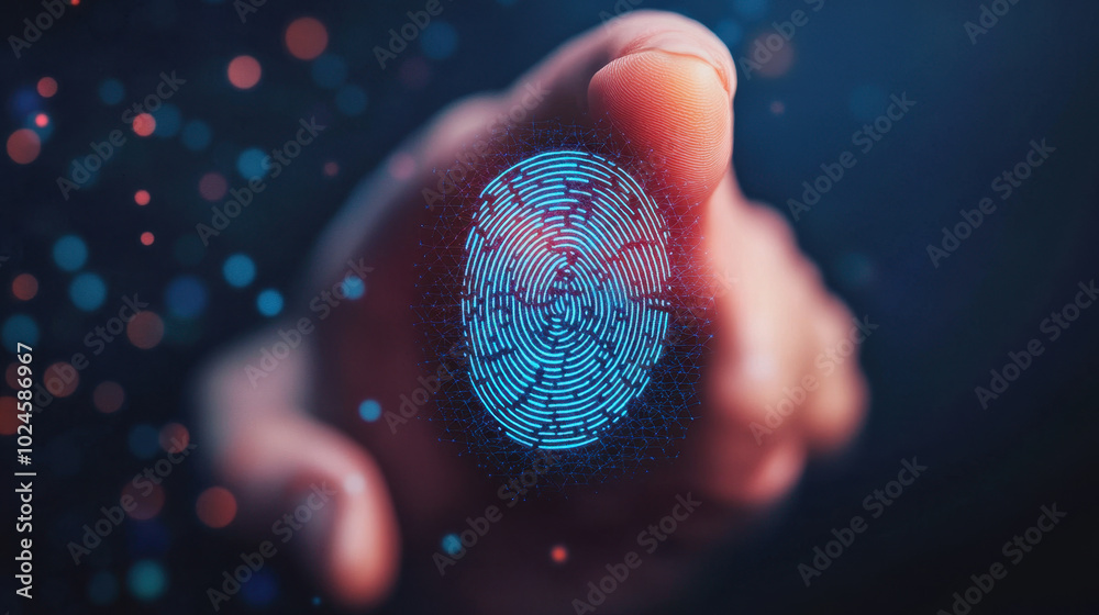 Exploring biometric technology with a glowing fingerprint scanner in a ...