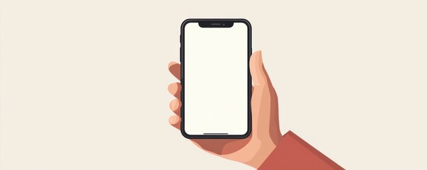 Poster - Animated illustration of a hand holding an iPhone with blank white screen for app presentation