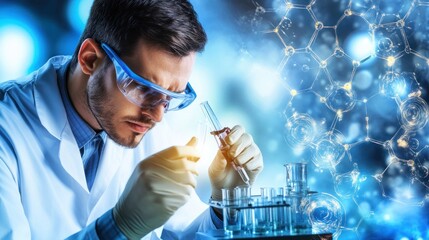 Aufkleber - Scientist in Lab Coat Examining Liquid in Test Tube