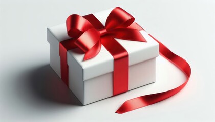 White Gift Box with Red Ribbon Mockup