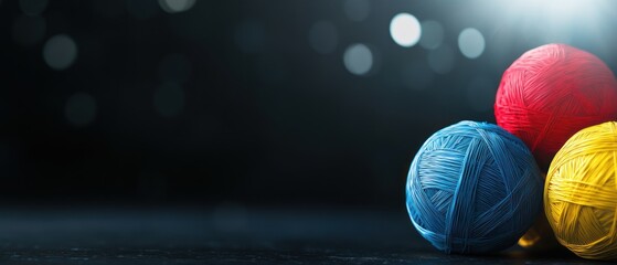 Aufkleber - Colorful Yarn Balls on Black Background.