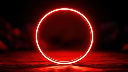 Aufkleber - Red Neon Circle on Dark Background.