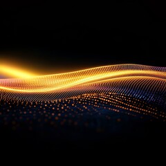 Poster - Golden Wave of Energy Abstract Art with Glowing Particles and Network Connections on Black