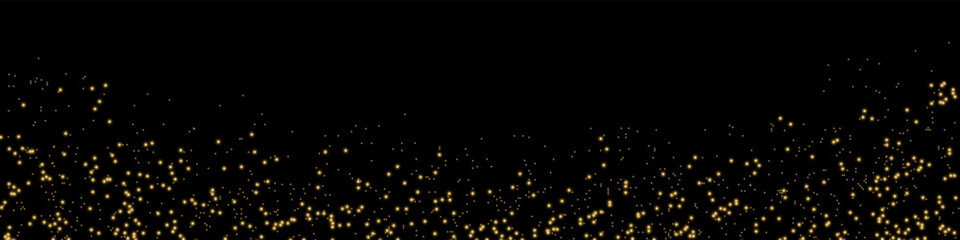 Poster - Glittering vector dust on a black background. Gold sparkling lights. Christmas Holiday glow particle. Magic star effect. Shine background. Festive party design.