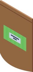 Poster - Simple isometric vector illustration of a brown paper package with a green label, potentially containing food or groceries