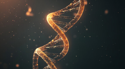 A stunning representation of a DNA double helix illuminated with golden lights, showcasing the beauty and complexity of genetic structures in a dark background.